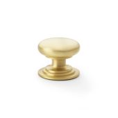 AW825-38-SB - Alexander & Wilks Round Cupboard Knob Integral Stepped Rose - Satin Brass - 38mm
