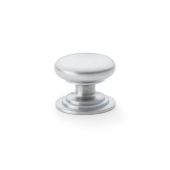 AW825-38-SC - Alexander & Wilks Round Cupboard Knob Integral Stepped Rose - Satin Chrome - 38mm
