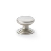 AW825-38-SN - Alexander & Wilks Round Cupboard Knob Integral Stepped Rose - Satin Nickel - 38mm