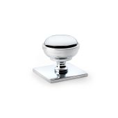 AW826-34-PC - Alexander & Wilks Quantock Cupboard Knob 34mm on Square Backplate - Polished Chrome