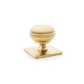 AW826-34-SBPVD - Alexander & Wilks Quantock Cupboard Knob 34mm on Square Backplate - Satin Brass PVD