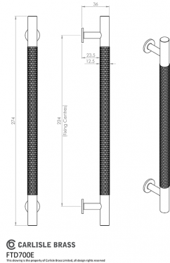 Click Here To Enlarge This Photo Of FTD700EMB - Carlisle Brass Fingertip Design Knurled Pull Handle 254mm (224mm c/c) Matt Black