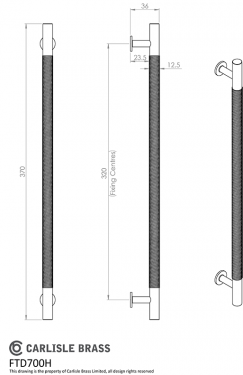 Click Here To Enlarge This Photo Of FTD700HCP - Carlisle Brass Fingertip Design Knurled Pull Handle 370mm (320mm c/c) Polished Chrome
