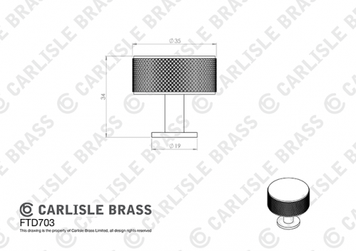 Click Here To Enlarge This Photo Of FTD703MB - Carlisle Brass Fingertip Design Knurled Radio Knob 35mm Matt Black