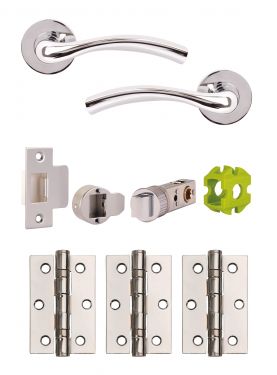 Click Here To Enlarge This Photo Of JTB71000 Jigtech Polished Chrome 'Solar' Passage Door Pack (57mm Backset and 3" Hinges)