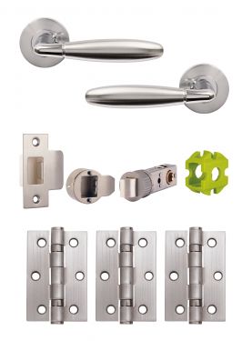 Click Here To Enlarge This Photo Of JTB71070 Jigtech Polished Chrome/Satin Chrome 'Harrier' Passage Door Pack (57mm Backset and 3" Hinges)