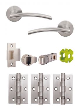 Click Here To Enlarge This Photo Of JTB71205 Jigtech Satin Chrome 'Sabre' Passage Door Pack (57mm Backset and 3" Hinges)