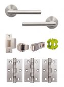 JTB71215 Jigtech Satin Chrome 'Eden' Passage Door Pack (57mm Backset and 3" Hinges)