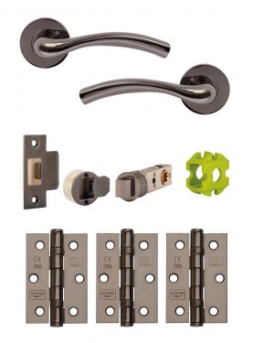 Click Here To Enlarge This Photo Of JTB71400 Jigtech Black Nickel 'Solar' Passage Door Pack (57mm Backset and 3" Hinges)