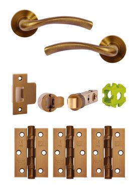 Click Here To Enlarge This Photo Of JTB71600 Jigtech Antique Brass 'Solar' Passage Door Pack (57mm Backset and 3" Hinges)