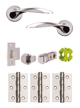 Click Here To Enlarge This Photo Of JTB72000 Jigtech Polished Chrome 'Cresta' Passage Door Pack (57mm Backset and 3" Hinges)
