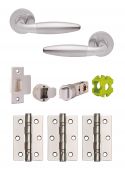 JTB72065 Jigtech Polished Chrome/Satin Chrome 'Parma' Passage Door Pack (57mm Backset and 3" Hinges)