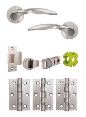 Click Here To Enlarge This Photo Of JTB72200 Jigtech Satin Chrome 'Cresta' Passage Door Pack (57mm Backset and 3" Hinges)