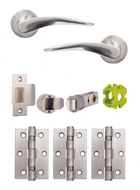 Click Here To Enlarge This Photo Of JTB72220 Jigtech Satin Chrome 'Vecta' Passage Door Pack (57mm Backset and 3" Hinges)