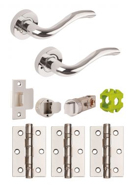 Click Here To Enlarge This Photo Of JTB81000 Jigtech Polished Chrome 'Solar' Privacy Door Pack (57mm Backset and 3" Hinges)