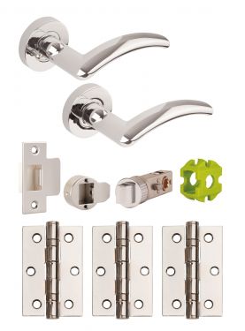 Click Here To Enlarge This Photo Of JTB81010 Jigtech Polished Chrome 'Viper' Privacy Door Pack (57mm Backset and 3" Hinges)