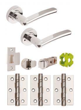 Click Here To Enlarge This Photo Of JTB81020 Jigtech Polished Chrome 'Condor' Privacy Door Pack (57mm Backset and 3" Hinges)