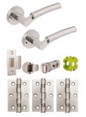 JTB81065 Jigtech Polished Chrome/Satin Chrome 'Ultro' Privacy Door Pack (57mm Backset and 3" Hinges)