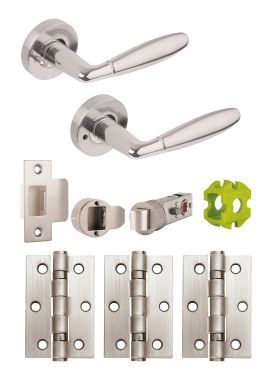 Click Here To Enlarge This Photo Of JTB81070 Jigtech Polished Chrome/Satin Chrome 'Harrier' Privacy Door Pack (57mm Backset and 3" Hinges)