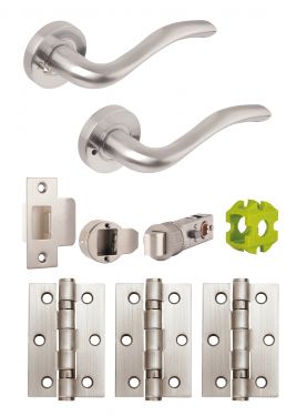 Click Here To Enlarge This Photo Of JTB81200 Jigtech Satin Chrome 'Solar' Privacy Door Pack (57mm Backset and 3" Hinges)