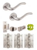JTB81200 Jigtech Satin Chrome 'Solar' Privacy Door Pack (57mm Backset and 3" Hinges)