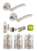 JTB81205 Jigtech Satin Chrome 'Sabre' Privacy Door Pack (57mm Backset and 3" Hinges)