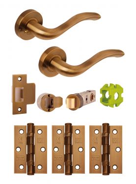 Click Here To Enlarge This Photo Of JTB81600 Jigtech Antique Brass 'Solar' Privacy Door Pack (57mm Backset and 3" Hinges)
