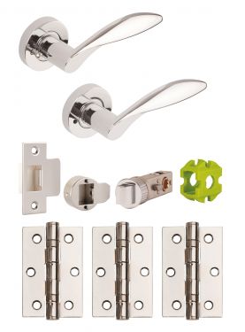 Click Here To Enlarge This Photo Of JTB82000 Jigtech Polished Chrome 'Cresta' Privacy Door Pack (57mm Backset and 3" Hinges)