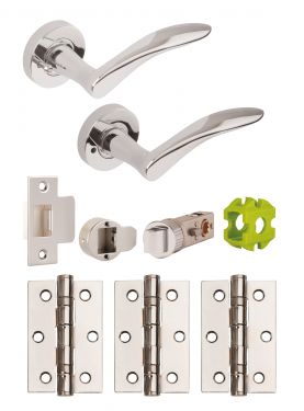 Click Here To Enlarge This Photo Of JTB82020 Jigtech Polished Chrome 'Vecta' Privacy Door Pack (57mm Backset and 3" Hinges)