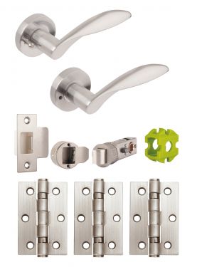 Click Here To Enlarge This Photo Of JTB82200 Jigtech Satin Chrome 'Cresta' Privacy Door Pack (57mm Backset and 3" Hinges)