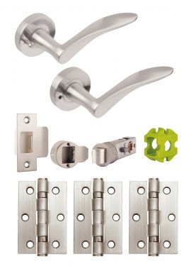Click Here To Enlarge This Photo Of JTB82220 Jigtech Satin Chrome 'Vecta' Privacy Door Pack (57mm Backset and 3" Hinges)