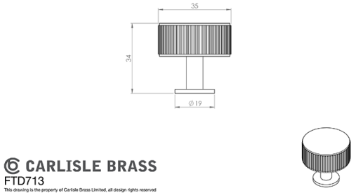 Click Here To Enlarge This Photo Of FTD713AB - Carlisle Brass Fingertip Design 'Lines' Radio Knob 35mm Antique Brass