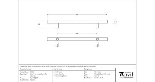 Click Here To Enlarge This Photo Of 50224 From The Anvil Satin SS (316) 600mm T Bar Handle Secret Fix 32mm dia.