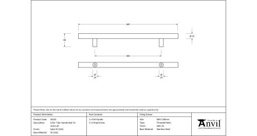 Click Here To Enlarge This Photo Of 50225 From The Anvil Satin SS (316) 600mm T Bar Handle Bolt Fix 32mm dia.