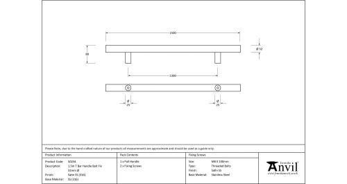 Click Here To Enlarge This Photo Of 50234 From The Anvil Satin SS (316) 1500mm T Bar Handle Bolt Fix 32mm dia.