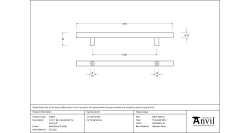 Click Here To Enlarge This Photo Of 50264 From The Anvil Matt Black SS (316) 1500mm T Bar Handle Bolt Fix 32mm dia.