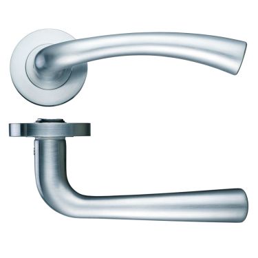 Click Here To Enlarge This Photo Of ZPZ020SN - Zoo Hardware Stanza 'Florence' Lever Handles on Round Screw on Rose - Satin Nickel (Designer Range)