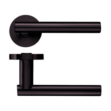 Click Here To Enlarge This Photo Of ZPZ090-ETB - Zoo Hardware Stanza 'Lucca' Lever Handles on Round Screw on Rose - Etna Bronze (Designer Range)
