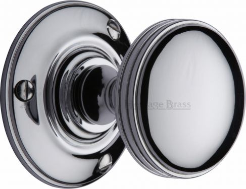 Click Here To Enlarge This Photo Of RHM988-PC Heritage Brass Mortice Knob on Rose Richmond Design Polished Chrome Finish