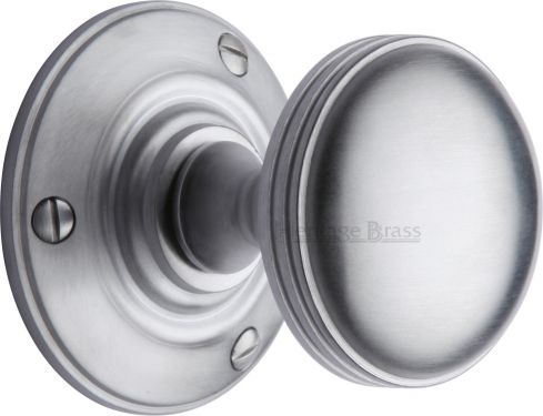Click Here To Enlarge This Photo Of RHM988-SC Heritage Brass Mortice Knob on Rose Richmond Design Satin Chrome Finish