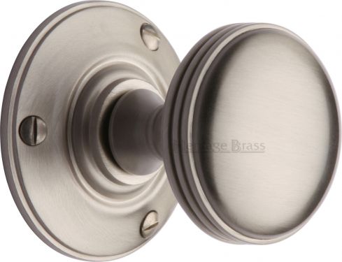 Click Here To Enlarge This Photo Of RHM988-SN Heritage Brass Mortice Knob on Rose Richmond Design Satin Nickel Finish