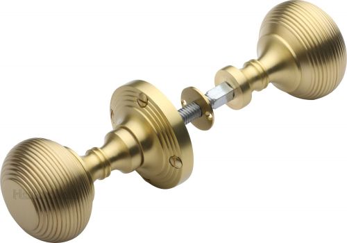 Click Here To Enlarge This Photo Of RIM V971-SB Heritage Brass Reeded Rim Knob Satin Brass Finish