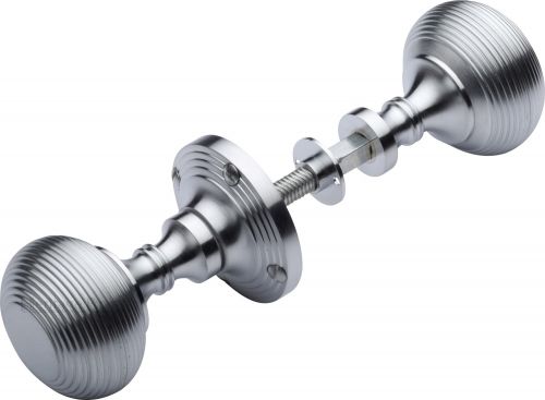 Click Here To Enlarge This Photo Of RIM V971-SC Heritage Brass Reeded Rim Knob Satin Chrome Finish