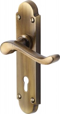 Click Here To Enlarge This Photo Of S600-AT Heritage Brass Door Handle Lever Lock Savoy Design Antique Brass Finish