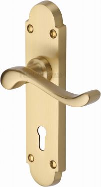 Click Here To Enlarge This Photo Of S600-SB Heritage Brass Door Handle Lever Lock Savoy Design Satin Brass Finish