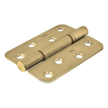 Click Here To Enlarge This Photo Of BLU Performance Butt Hinge Radius Corner, 102 x 76 x 3mm, G316 Stainless Steel, PVD Satin Brass (HQ4R-PSB)