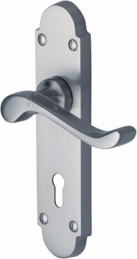 Click Here To Enlarge This Photo Of S600-SC Heritage Brass Door Handle Lever Lock Savoy Design Satin Chrome Finish