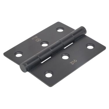 Click Here To Enlarge This Photo Of BLU Performance Slim Knuckle Door and Window Hinge Square Corner, 76 x 66 x 2mm, G316 Stainless Steel, Matt Smooth Black (HY3-MSB)