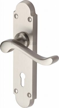 Click Here To Enlarge This Photo Of S600-SN Heritage Brass Door Handle Lever Lock Savoy Design Satin Nickel Finish