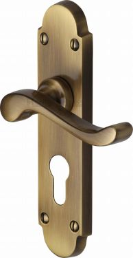 Click Here To Enlarge This Photo Of S607.48-AT Heritage Brass Door Handle For Euro Profile Plate Savoy Design Antique Brass Finish
